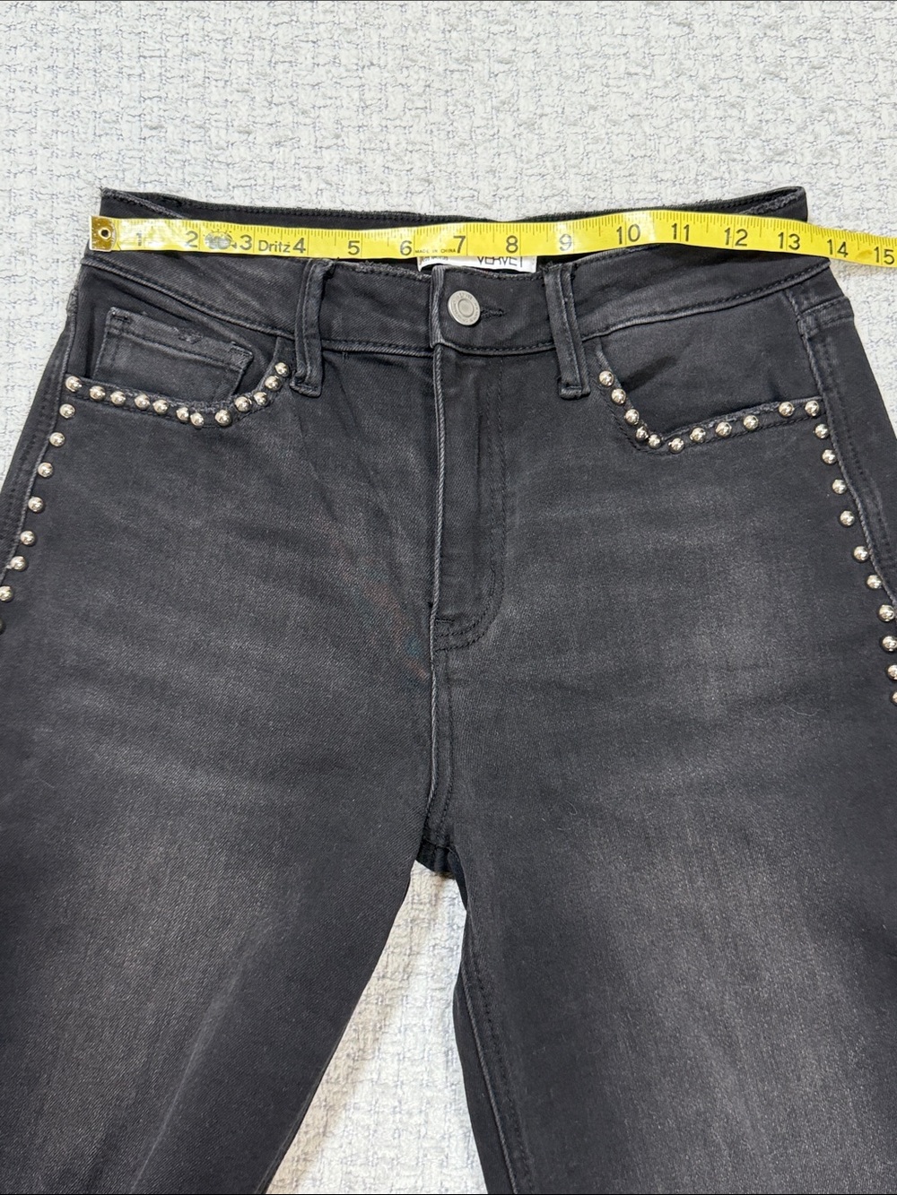 Olivia High Rise Silver Dome Nail Head Detailed Wide Leg Jeans by Vervet 27 - Picture 13 of 16